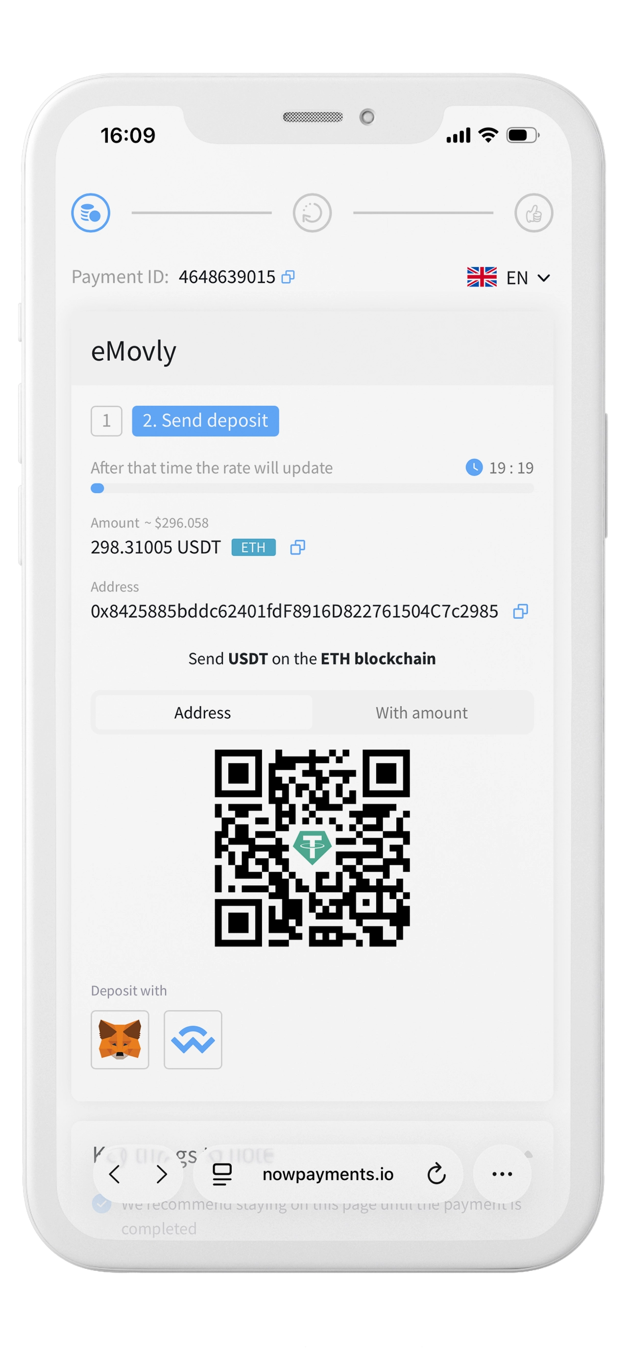 Copy address and amount
