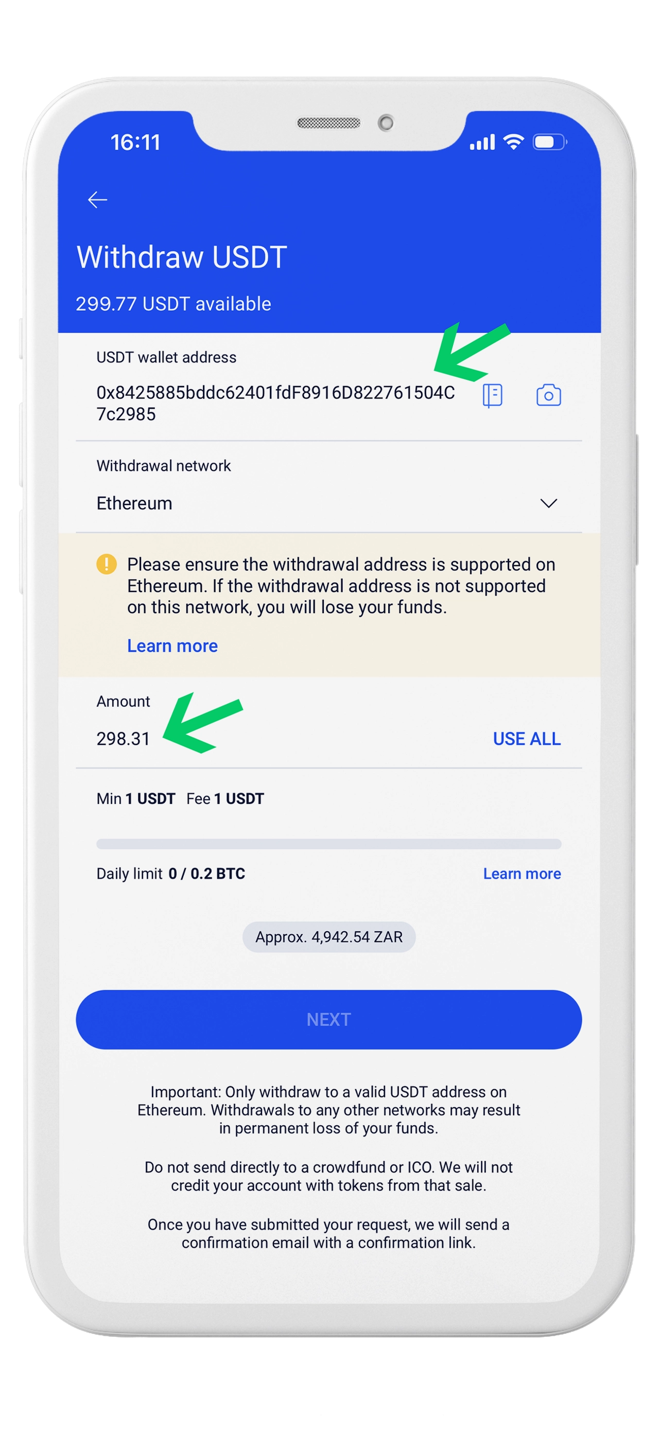 Paste address and choose network