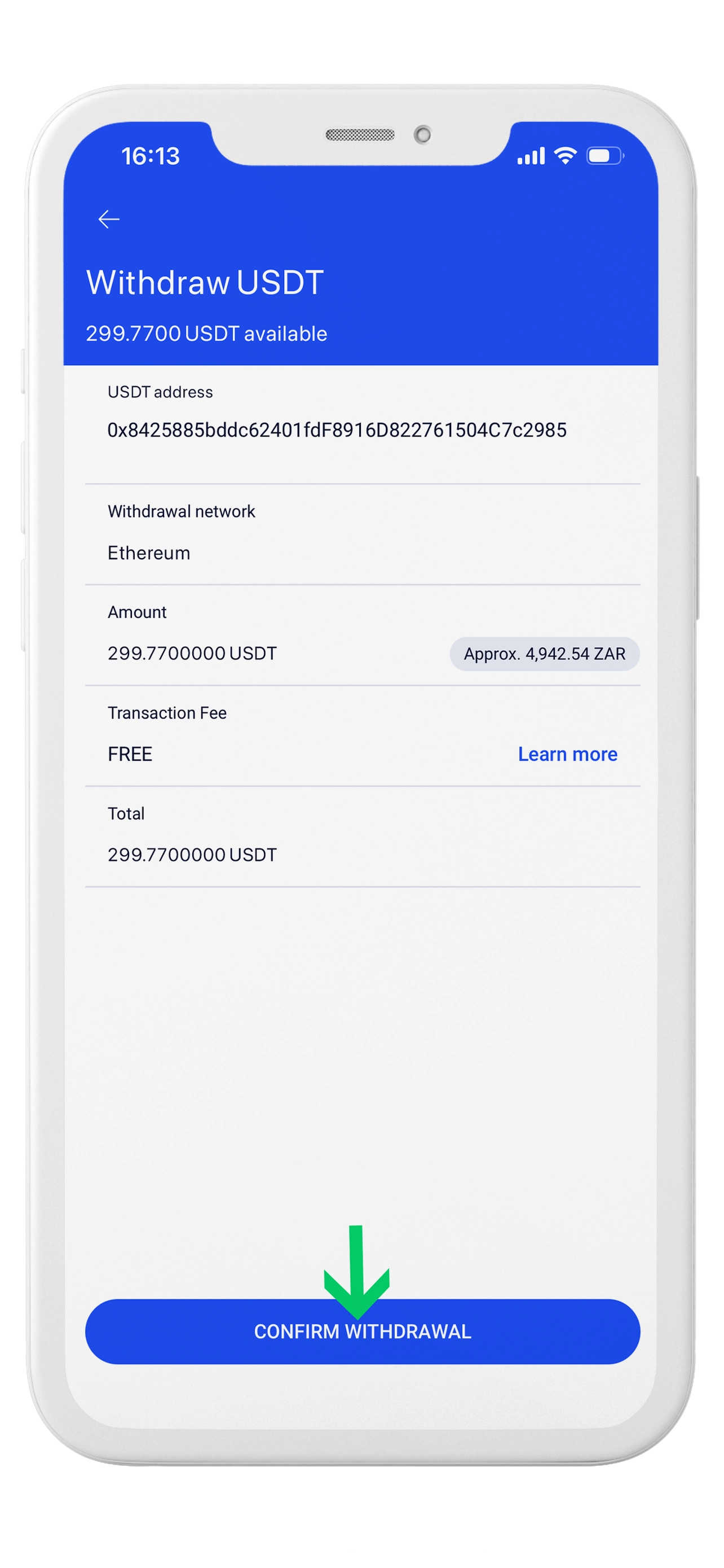Confirm withdrawal